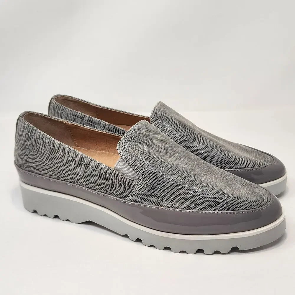 Donald Pliner Conner 85 Stone Gray Slip on Loafers Women Size 8.5 M Casual New